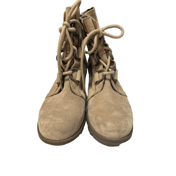 Sorel Youth 5 Joan Of Arctic Wedge II Ash Brown Suede Lace Up Neutral Gorpcore - Picture 2 of 6